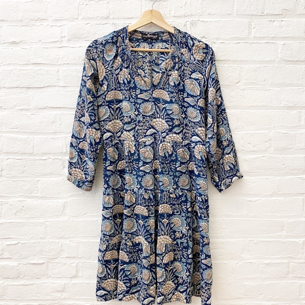 Liza Byrd || Dahlia A-line Block Print‎ Floral Mini Dress
Blue Small